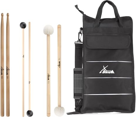 XDrum Orchestra Large Starter Set, Sticks, Stärke: 5A, Länge: ca. 405 mm | Durchmesser: ca. 16 mm, Spitze: Holz, tropfenförmig, Material: Ahorn, Griffige Oberfläche, Lieferung erfolgt im Paar, 5 cm