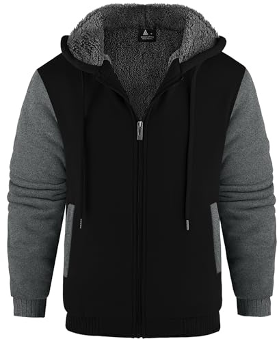 JACKETOWN Sweat Homme Capuche Zippé Veste Polaire Chaude Hiver Sprort Doublé Sweat-Shirt à Capuche Doublure Hoodie