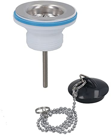 Abflusssieb für die Küche, 3,8 cm, komplett mit Stopfen + Kette + Befestigungsschraube