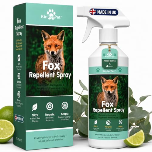 KinderPet® Fox Repellent Anti Fox Fouling Spray Big Value 1L Natural Humane Fox Deterrent Stop Foxes in Garden Fouling Digging Scratching Eucalyptus Peppermint