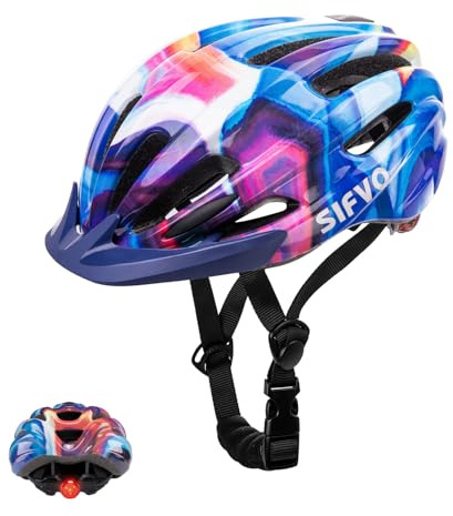 SIFVO Kids Bike Helmet Kids Helmet for Boys and Girls Bike Helmet with Light Adjustable & Lightweight Bike Helmets for Kids Ages 5-14 Youth Bike Helmet Multi-Sport 55-58cm