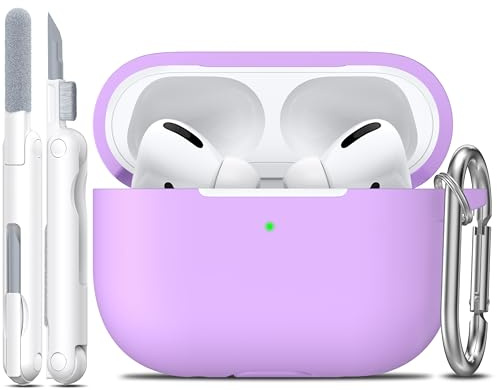 R-fun Custodia protettiva per AirPods Pro Generation con set di pulizia, protezione completa in silicone per custodia di ricarica Apple AirPods Pro 2019[LED anteriore visibile],lavanda
