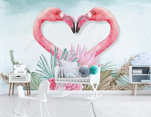 Fototapete 3D Effekt Tapeten 3D Rosa Flamingoblatt-Kinderzimmer Vlies Tapeten Wandtapete Wanddeko Design Wohnzimmer Schlafzimmer Büro Flur 400Cm(W)*280Cm(H)