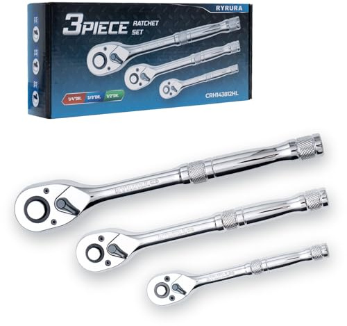 Ryrura 1/4 3/8/ 1/2 Inch Drive Ratchet Wrench Set,3-Piece Standard Socket Wrench Set,72-Tooth Quick Release,Reversible Ratcheting Feature with Metal Handle