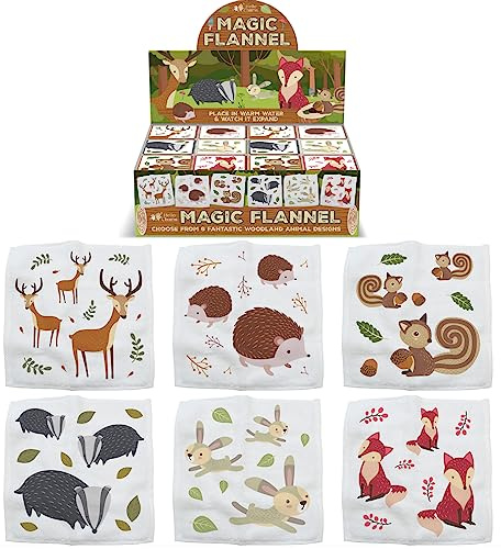 Hello Chums Wash Cloth - Woodland Animals Magic Flannel, Face Cloths Flannels Cotton (Set Of 6 included) - Fun Designs for Children, Baby, Kids - 6 Unique Designs