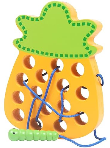 Andux Hölzerne Fadenzieher Spielzeug Feinmotorik Fähigkeiten Bausteine Puzzle-Spiel Frühe Lernen Geschenke für Kinder ab 3 Jahren CXB-03 (Ananas)