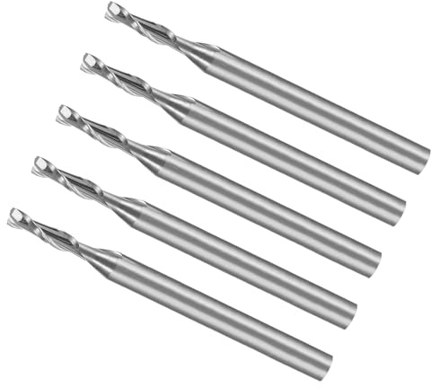 CoCud 5 Stücke Spiral Schaftfräser 1/8 Schaft 2mm x 8mm Vollhartmetall | CNC Fräser Bits Fräswerkzeuge, 2-Schneiden, für Sperrholz Hartholz Kunststoff