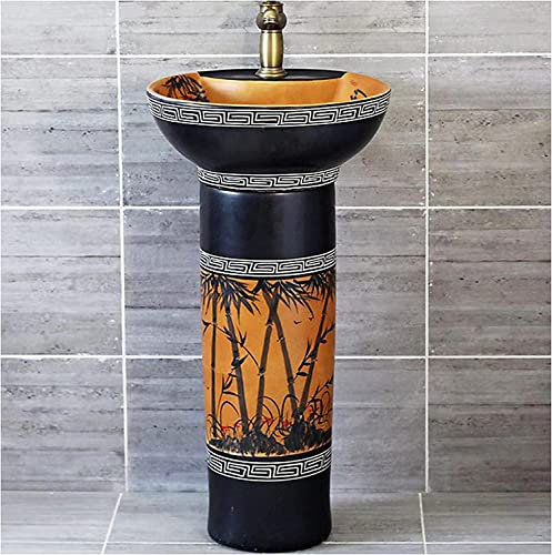 Kunst-Badezimmer-Waschbecken mit komplettem Sockel, luxuriöses Waschbecken aus Keramik für Badezimmer, Standwaschbecken, freistehendes Kunst-Keramik-Waschbecken (C)