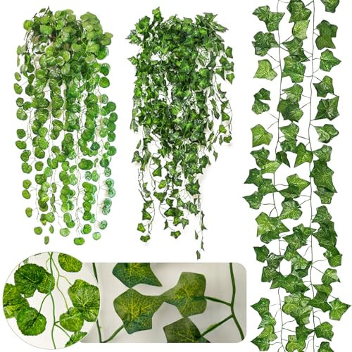 TYXHXTF 4 Stück Künstliche Hängepflanzen, Kunstpflanze Hängend, Künstliche Pflanzen, Kunstpflanzen wie Echt, Fake Plant f für Hausgarten Indoor Outdoor Decor, Rebe Grünpflanze Künstlich