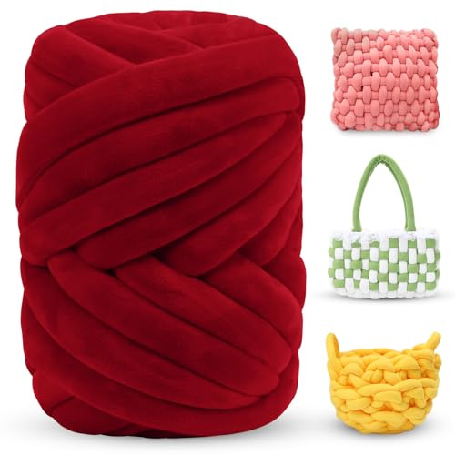 LEREATI Armstricken Wolle 500g Dicke Wolle zum Handstricken Chunky Yarn Schlauchgarn Häkelwolle Dickes Garn zum Häkeln Stricken, für Anfänger, Decken, Tasche, Handstrickgarn (Rot)