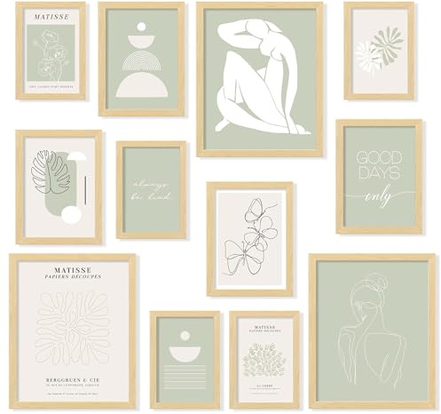 97 Decor Salbeigrün Poster für ästhetische Zimmer – Matisse Salbeigrün Wandkunstdrucke, abstrakte Boho-Bilder, neutrale Boho-Wandkunst, beige-grüne Wohnheim-Dekorationen für Teenager-Mädchen (20,3 x
