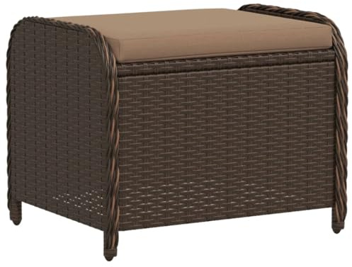 vidaXL Gartenhocker mit Kissen Braun 58x46x46 cm Poly Rattan