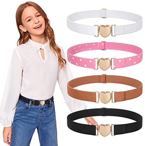JasGood Elastische Gürtel für Kleinkind Kinder Einstellbare Jungen Mädchen Teens Stretch Gürtel mit Herz Schnalle für Jeans Hosenkleid