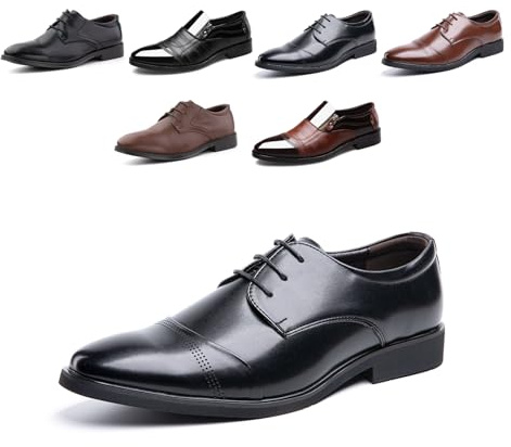 Hitmars Derby Homme Oxfords Chaussure Ville Brogues Lacets Mariage Dressing Chaussures Cuir Vernis Classique Soirée Costume Habillées G/XZ701 Noir 46