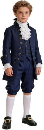 BPURB Costume coloniale da Ragazzo Bambini Medievale Pirata Cosplay Costume Rinascimento Costume Calzoni (Pantaloni con Calzini Bianchi Alti Fino al Ginocchio e Fibbia della Scarpa d'oro)