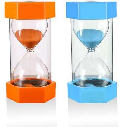 2 Piece Sand Timer - 5 Min Orange, 10 Min Blue, Creative Shower Timer for Kitchen & Games