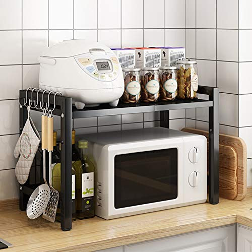 SFNIOKFG Support Extensible pour Micro-Ondes – Support pour Pots à épices pour Four – avec 6 Crochets, Largeur 400 mm à 640 mm, Support sur Pied de Cuisine, réglable en Hauteur, organisateu