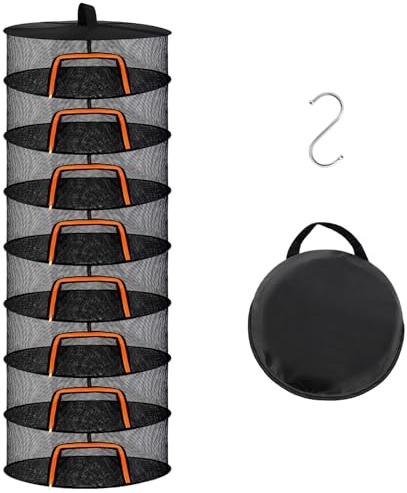Desy & Feeci Rete Essiccazione 8 Livelli per Erbe, Piante & Alimenti –Rete da Stendino per Erbe Aromatiche con Gancio a Forma di S e Borsa Portaoggetti –Ideale per Tisane, Fiori, Frutta Secca (60 cm)