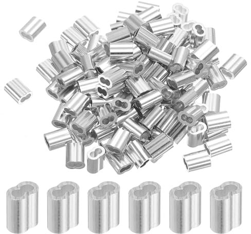 sourcing map 5/64 2mm Aluminum Crimping Loop Sleeve Double Ferrule for Wire Rope Cable Line End, Silver 120pcs