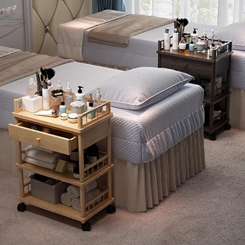 Holz-Salon-Friseurwagen mit Schubladen und Aufbewahrungsschrank, mobiler Ölgemäldewagen, ausziehbares Snackregal, drei Ebenen Stauraum, Gelb, 55 x 30 x 82 cm