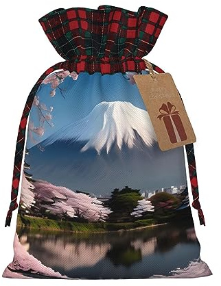 PHAYAH Mt. Fuji im Frühjahr, Weihnachts-Kordelzug, Jute-Geschenkbeutel, Süßigkeitentasche, Aufbewahrungstasche, geeignet für Weihnachten, Geburtstagsparty