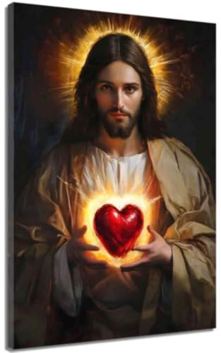 ZQQART Heiliges Herz Jesu Leinwanddrucke Katholische Kunst Heiliges Herz Bild von Jesus Drucke Gott beobachtet dich Gemälde (Braun,12.00 x 18.00)