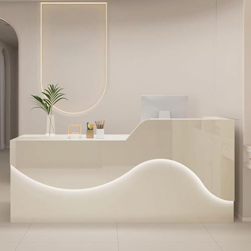 YHWKGZ Empfangstheke, Empfangstresen for Die Kasse, Rezeptionstheke, Rezeptionstresen Aus Holz mit Theke Und Schubladen, for Büro, Einzelhandel, Lobby, Schönheitssalon(Creamy White,140cm/55.1in)