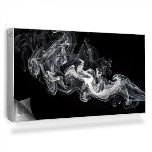 Magnetic Radiator Cover 110x60 cm (43,3x23,6 inch) Easy Installation Built-in Magnet Heat-Resistant Dust and Damage Protection Decoration Panel - A winding trail of white smoke, black background
