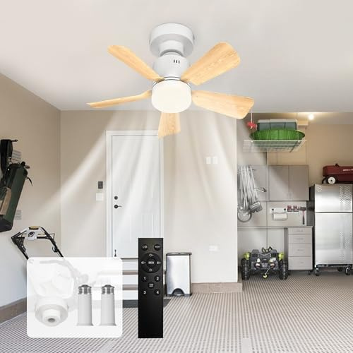 GEADI Ventilador de Techo con Luz LED Regulable,Lampara Ventilador Techo con Control Remoto,Ajustables 4 Velocidades y 3 Temperaturas de Color,Socket E27,45 cm Color Grano de Madera