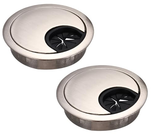 sourcing map 2 Pcs Desk Grommet 2.07 Inch, Zinc Alloy Round Desk Hole Cover Wire Cable Cord Organizer for Home Office Computer Table Cables, 52.5mm, Silver