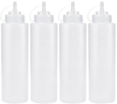 4PCS 1000ml/32oz Squeeze Bottles, Plastic Condiment Bottle with Twist On Cap Lids, Squeeze Bottle for Sauces, Ketchup, Barbecue, Syrup, Paint