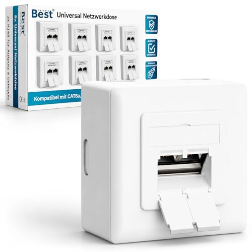 8x RJ45 Netzwerkdose Universal Datendose LAN Anschlussdose Auf / Unterputz | 2 Port RJ45 Netzwerkdose, 10 Gbit Ethernet, CAT6A/CAT7/CAT8 kompatibel, geschirmt, LSA, für Netzwerkkabel & Verlegekabel
