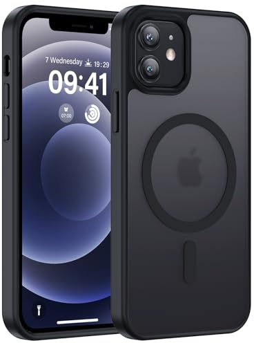 Yxnvixn Magnetic Case for iPhone 12 / iPhone 12 Pro Compatible with MagSafe, Translucent Matte Back Slim Thin Anti-Scratch Shockproof Bumper Protective Cover for iPhone 12 6.1 inch, Black
