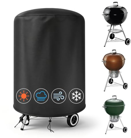 Kugelgrill-Abdeckung, Runde Grillabdeckung Oxford Gewebe, wasserdicht, UV-beständig, atmungsaktiv, Wasserfeste Grillplane Rund für Weber 57 cm Modelle, Bequeme Reinigung