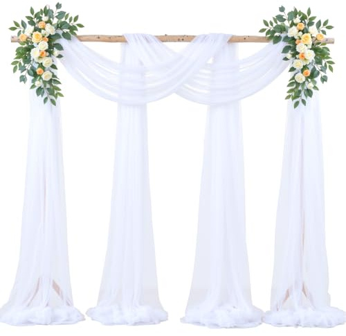 White Arch Draping Fabric for Wedding, 2 Panels 60 x 26Ft Chiffon Drapery Fabric Drapes Backdrop for Wedding Ceremony Baby Shower Bridal Shower Decoration