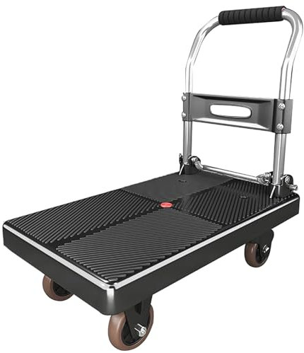 Carrello a mano pieghevole resistente con 4 ruote, carrello portatile per garage, casa e ufficio, supporta fino a 200 kg