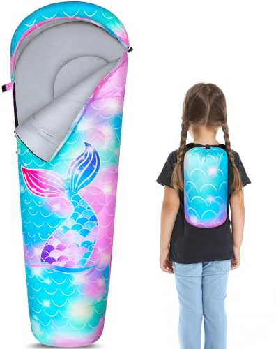 MHJY Saco de Dormir Niños Momia - 3 Estaciones Saco de Dormir Infantil para Camping, Acampada y Senderismo - Ultraligero y Calentito para Niña y Niño (4-12 Años), 178 cm