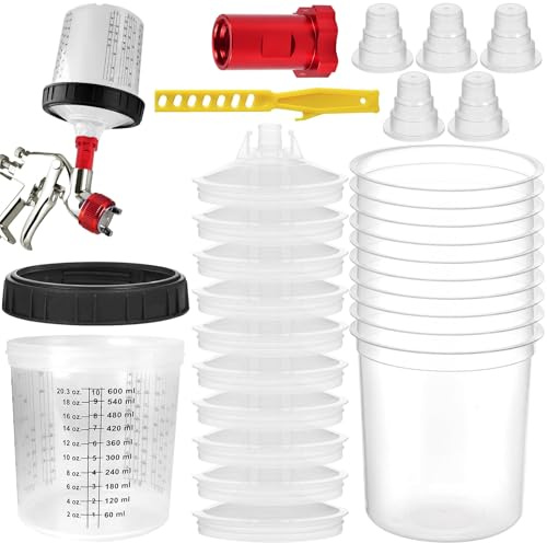 DNGH Gobelets de mélange de peinture pour pistolet pulvérisateur HVLP - Kit de pistolet de peinture - Gobelets de mélange de peinture jetables - 10 pièces - 600 ml - Gobelets de pulvérisation de