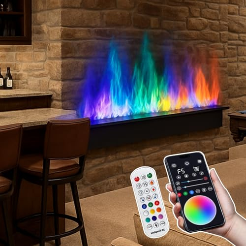 agreilduite 3D-Wasserdampfkamin, Einbau-Dampfkamin, 3D-Simulierte Flamme – Berührbarer Wassernebel – Flamme In 9 Farben Einstellbar, 3D-Nebelkamin Mit Automatischer Wasserzufuhr 180cm/70in