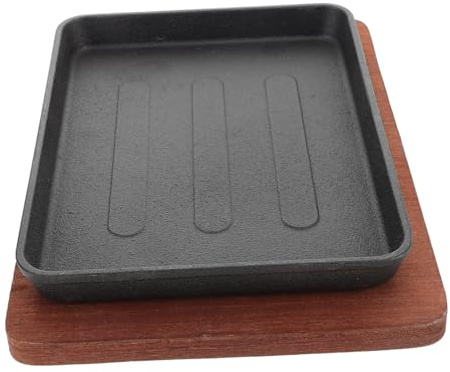 VALICLUD Molde Para Hornear De Hierro Fundido Con Doble Asa Para Cocinar Filetes La Plancha Incluye Base De Madera Para Servir