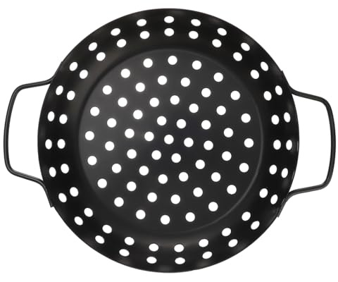 Gogogmee Cesta Parrilla Redonda con Agujeros y Mango Bandeja Barbacoa Antiadherente Portátil para Exterior Duradera y Práctica para Asar Carne y Verduras
