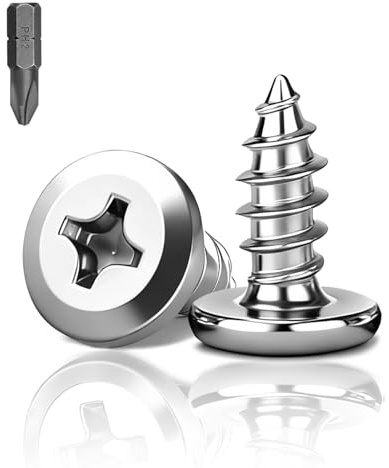 PDKKFF 60 tornillos autorroscantes de cabeza plana M5 x 16 mm, tornillos de cierre Phillips de acero inoxidable 304, tornillos autoperforantes plateados para madera y muebles