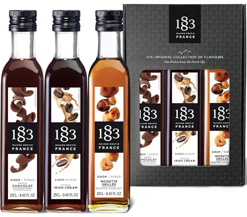 1883 Maison Routin Chocolate, Irish Cream & Hazelnut Syrup 3pc Gift Set | Flavoured Syrup, For Coffee, Tea, Cocktails, Iced Drinks & Desserts, Made with Pure Cane Sugar, No Artificial Colours, Vegan