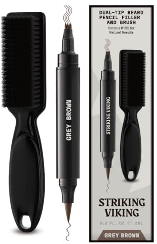 Striking Viking Beard Pencil Filler, Graubraun – Wasserfestes, realistisches und langlebiges Bartstift-Set mit 1 Füllern und Pinsel – Verbessert das Gesichtshaar