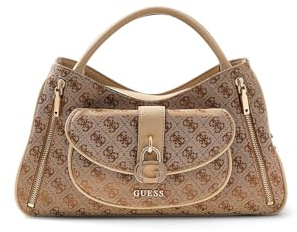 GUESS borsetta borsa a tracolla Jessa Girlfriend Satchel Latte Logo marrone chiaro