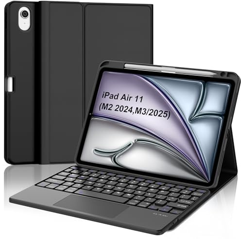 IVEOPPE Case with Keyboard for iPad Air 11 inch M4/ M3/ M2 (2026 2025 2024) | Wireless Bluetooth Keyboard for iPad Air 11 inch with Smart Touchpad Protective Case with Pencil Holder UK Layout, Black