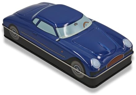MediMuc Retro Car miniburk, förvaringsburk, godisburk, plåtburk, livsmedelssäker, BPA-fri, mått 19,2 x 8,6 x 2,8 cm volym ca 460 ml (blå/svart)
