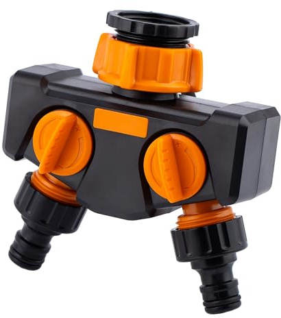 MIVOS Distribuidor de 2 Vías para Grifos con Rosca exterior de 3/4“ y 1“ - Distribuidor de Agua de 2 Vías - Divisor para Conexión simultánea - Caudal de Agua