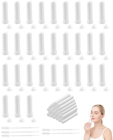 MenYiYDS 30 pièces Inhalateur Essentielles d'Inhalation Vides en Plastique Tubes d'Huile Essentielle Tubes d'Inhalateur Nasal Réutilisables pour l'aromathérapie,inhalateur huiles essentielles