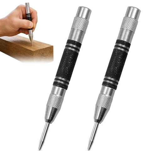 Msjuwek Automatic Center Punch Tool 2Pcs - 5 Inch Spring Loaded Centre Punch for Metal Wood Glass, Adjustable One-Handed Impact Hole Marker, Metal Ho-le Marker Tool
